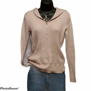 Apt 9 Tan Ribbed Hooded Sweater Sz Lg